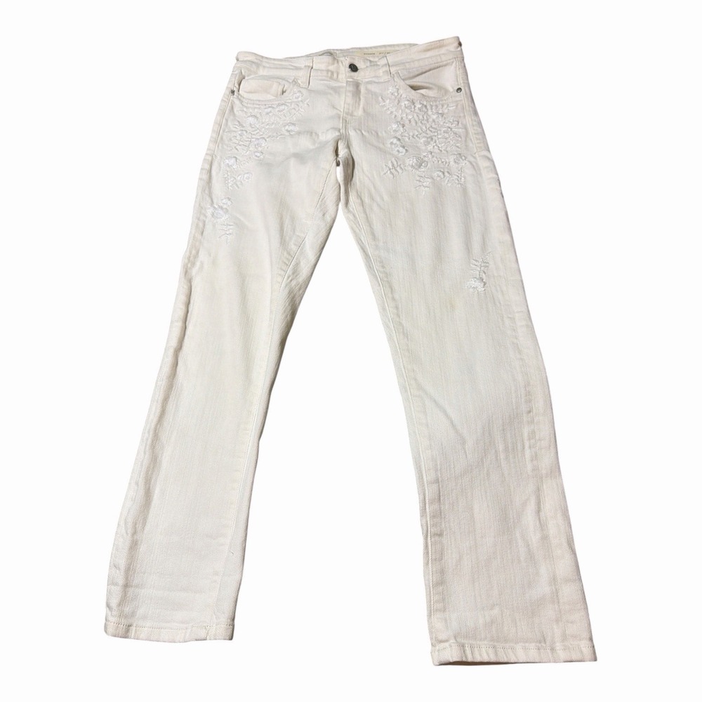 Pilcro Hyphen Jeans White Embroidered Skinny Stretch Size 27" Ankle Length 28"